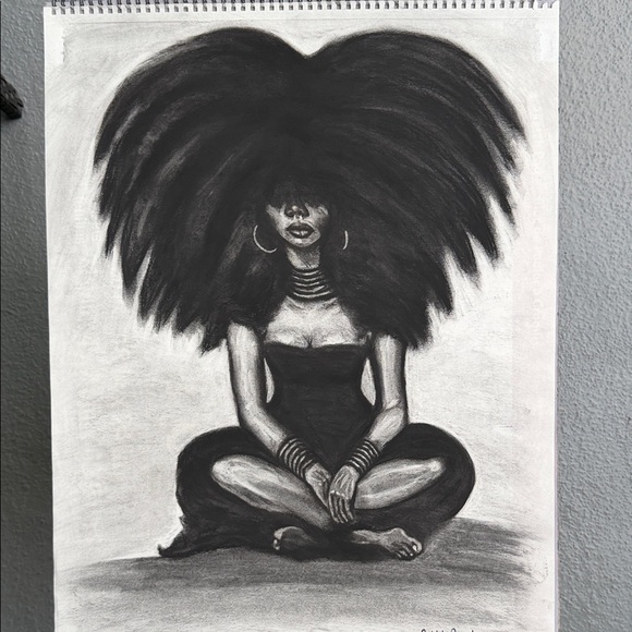 Charcoal Art Print of Woman with Voluminous Hair